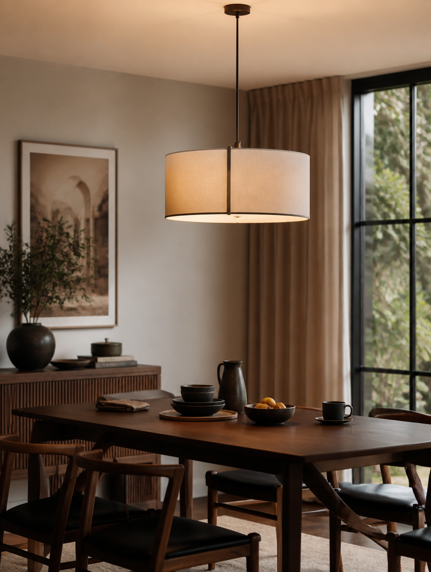 Pendant light in dining room with modern furniture