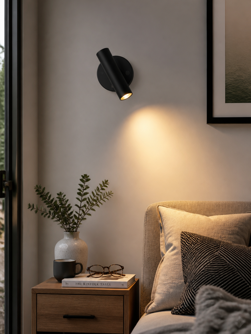 LED wall sconce in cozy reading nook