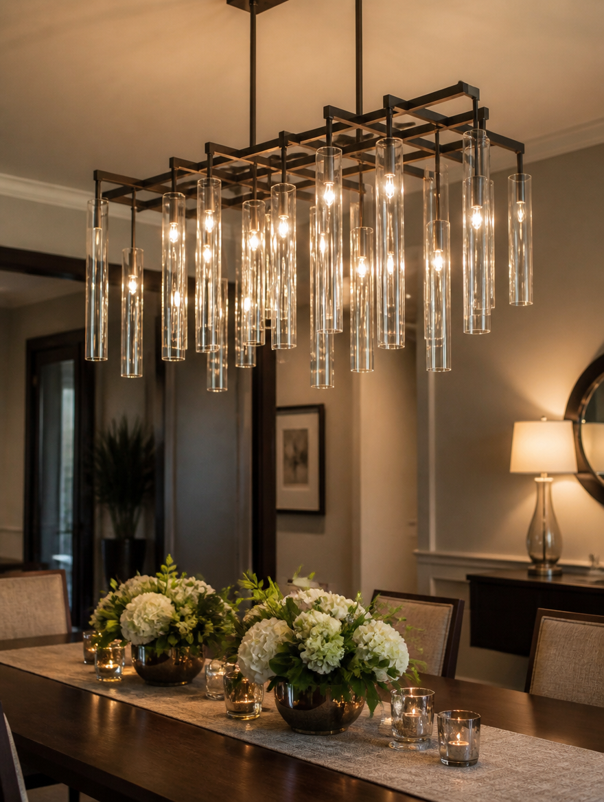 Luxury metal chandelier in dining room