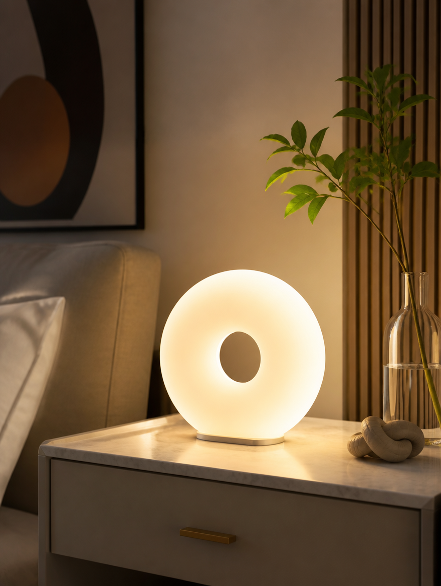 Donut LED table lamp on nightstand