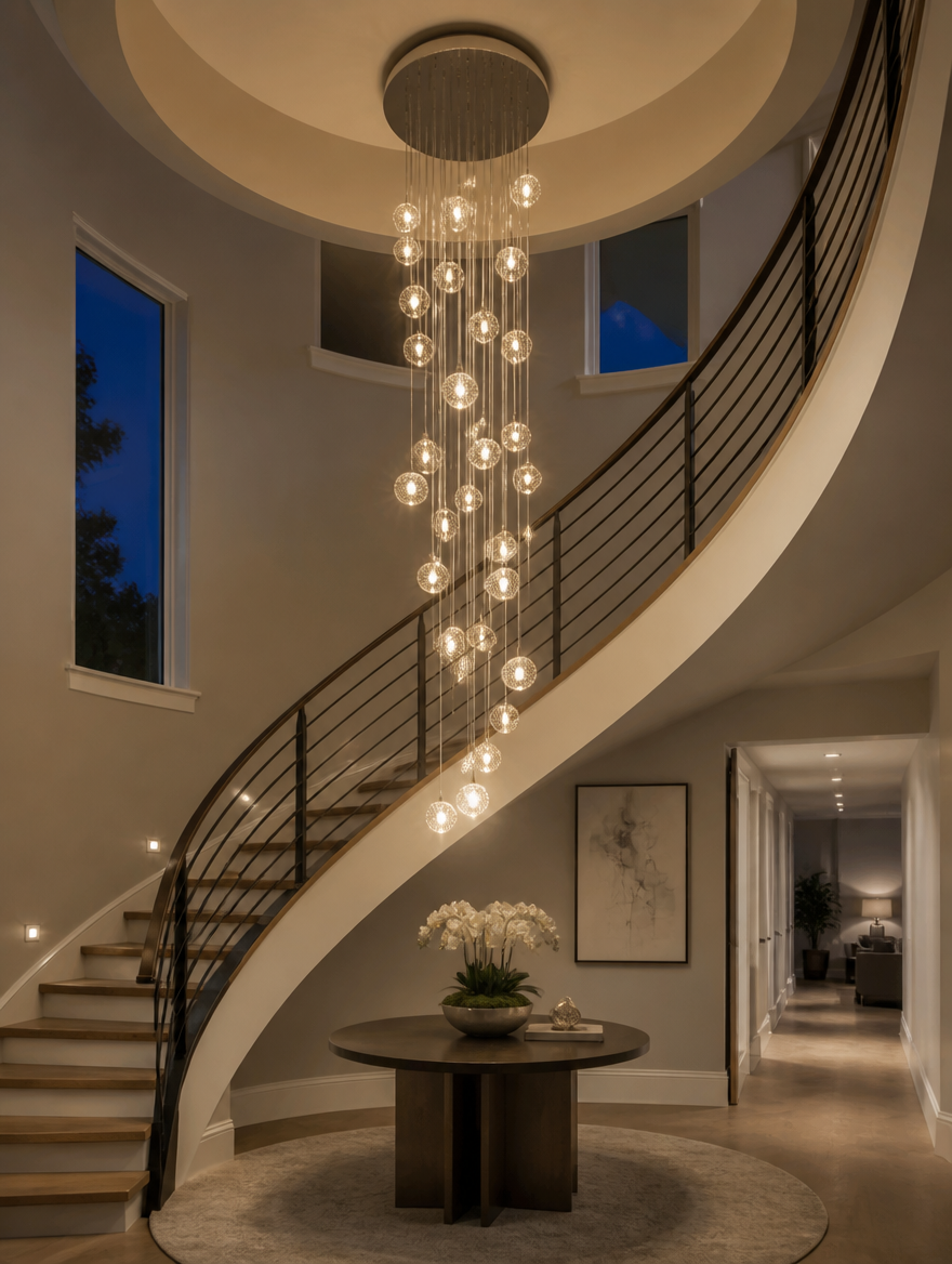 Staircase pendant light in modern foyer