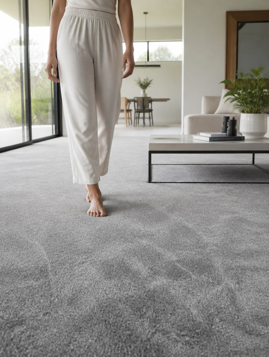 Soft gray carpet in contemporary living space