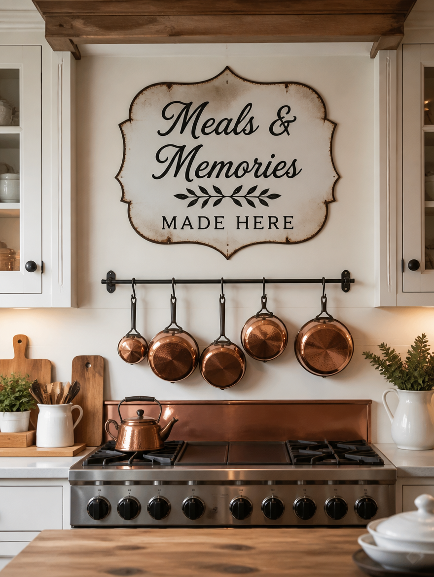 Farmhouse kitchen sign above stove