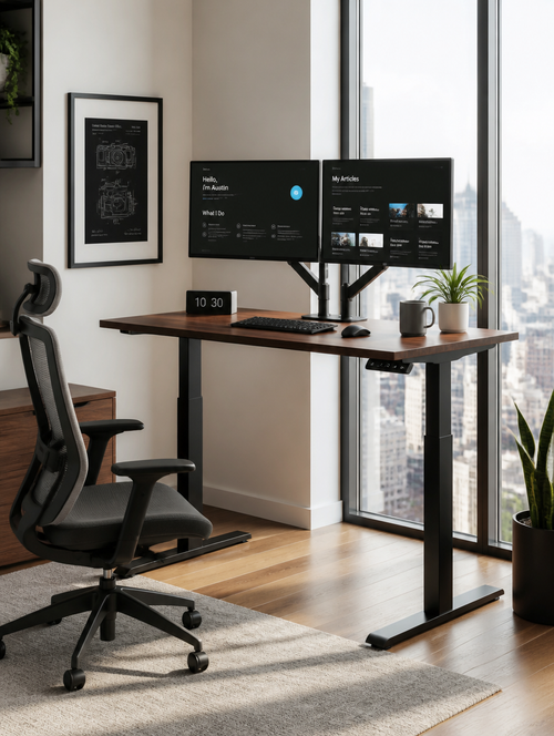 Electric standing desk in home office