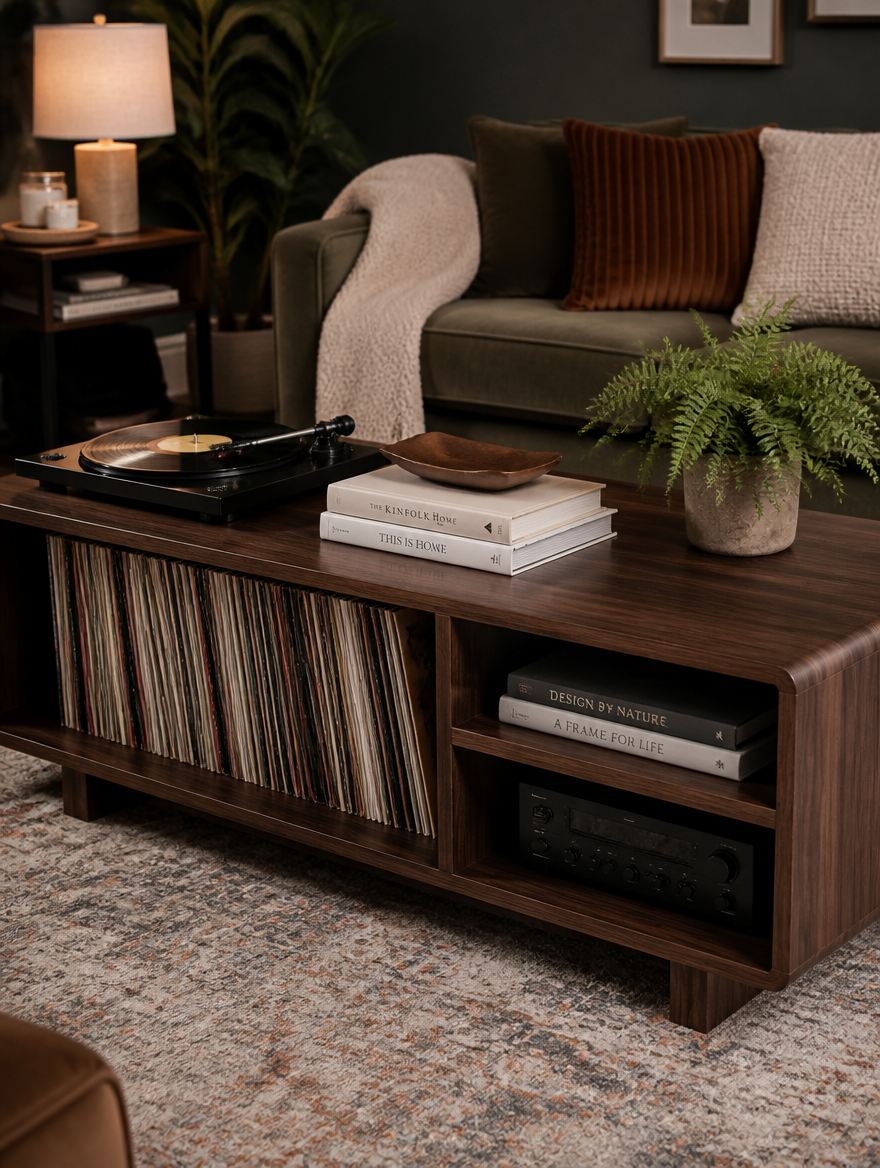 Modern media console in cozy apartment