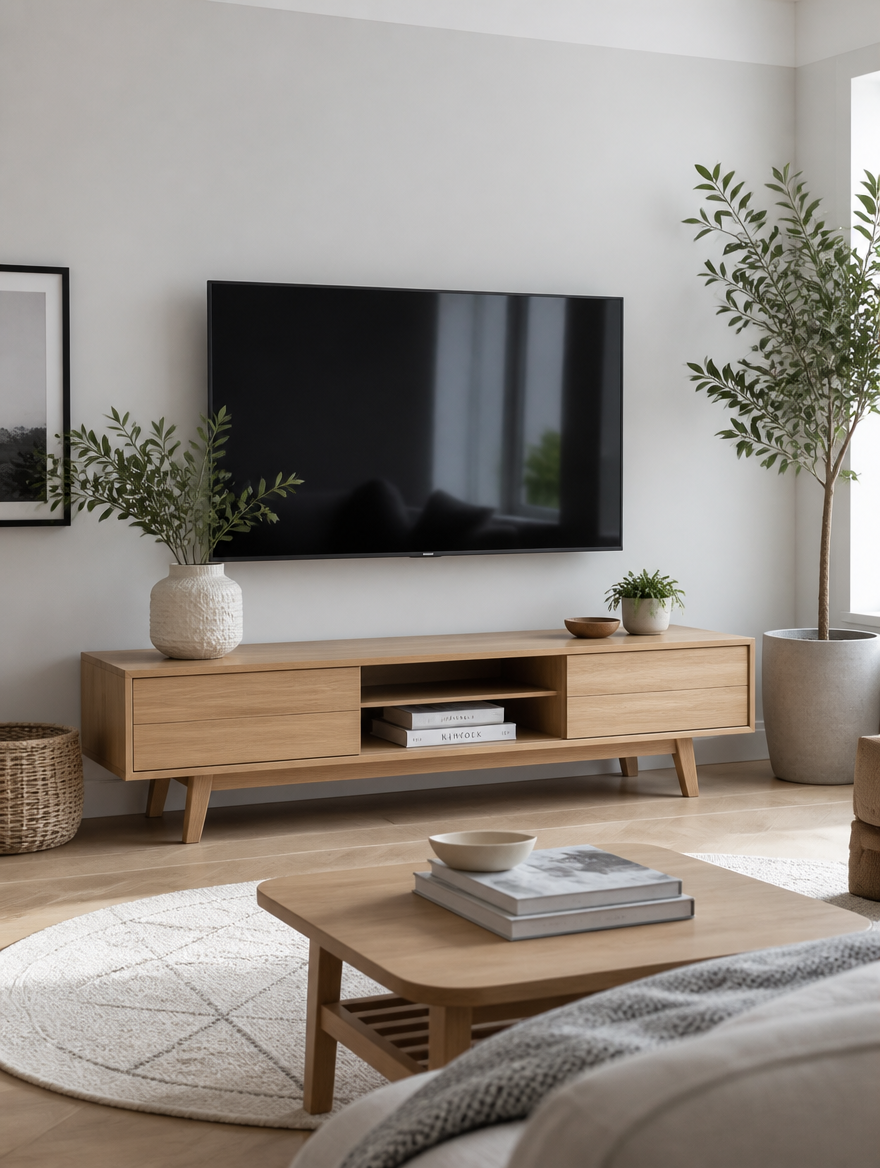 Nordic TV stand in minimalist living room