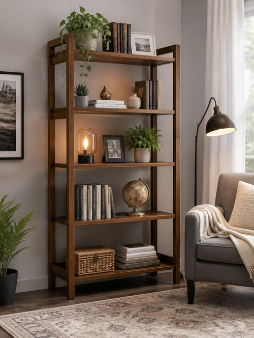 MCQ Wooden Storage Standing 5 Tiers Display Bookshelf in modern living room