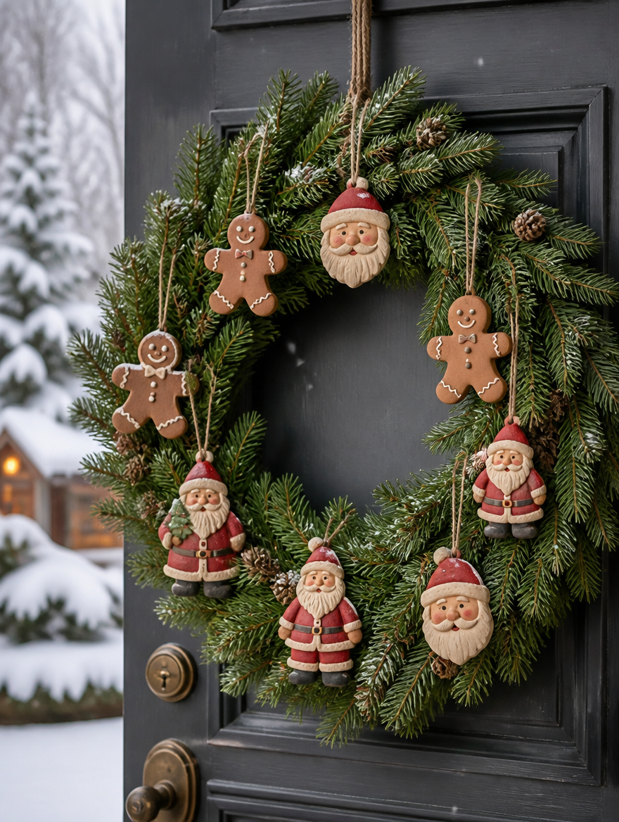 Festive LED pendant ornaments featuring Santa Claus and snowman