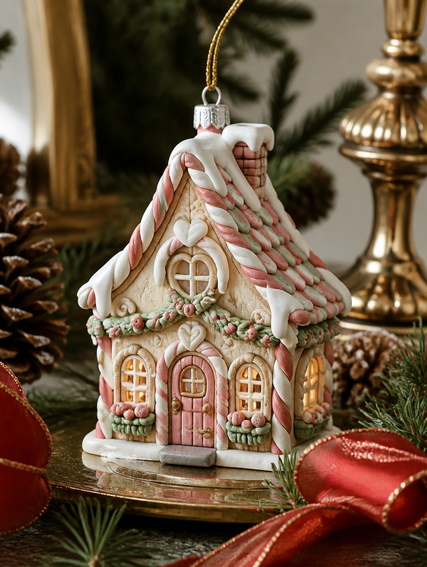 Light-up gingerbread house mini ornament for holiday tree decoration