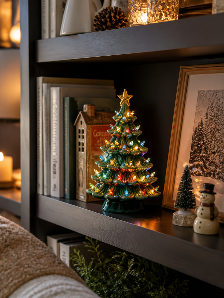 Ceramic luminous mini Christmas tree small desktop home ornaments Christmas gifts small scene layout props