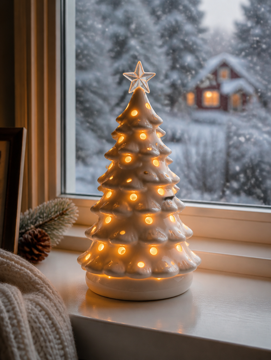 Ceramic luminous mini Christmas tree small desktop home ornaments Christmas gifts small scene layout props
