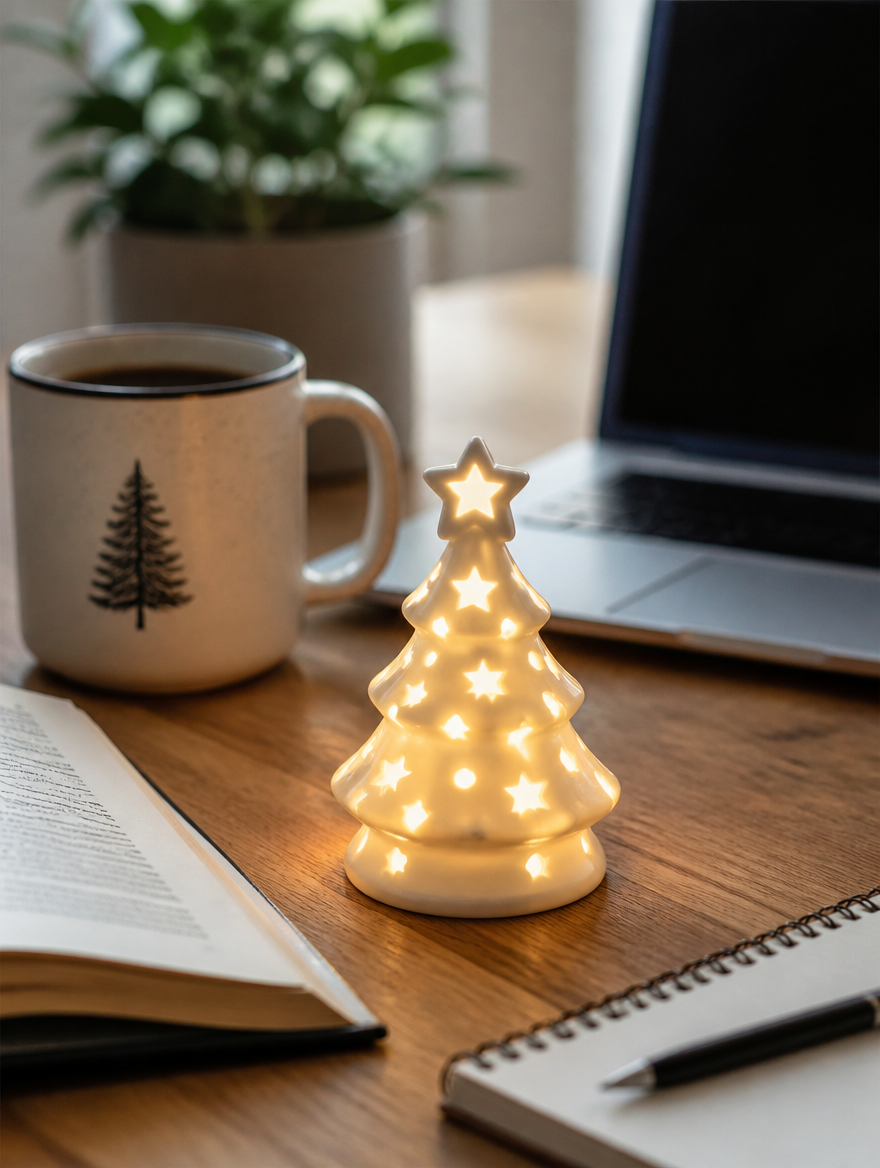 Ceramic luminous mini Christmas tree small desktop home ornaments Christmas gifts small scene layout props