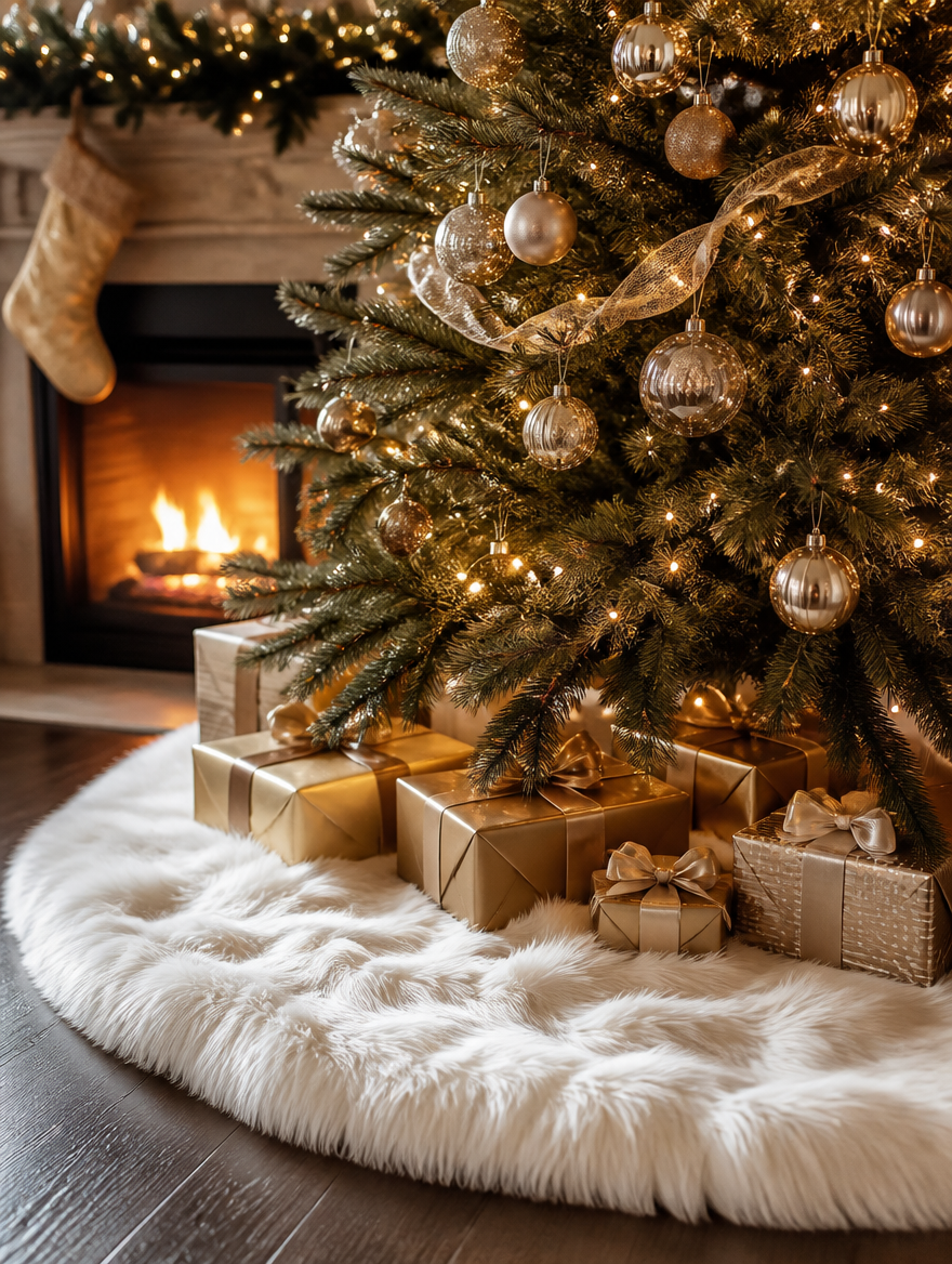 1pcs 78/90/122cm White Christmas Tree Skirt Plush Faux Fur 2023 Xmas Tree Carpet Decoration Ornament New Year Navidad Home Decor