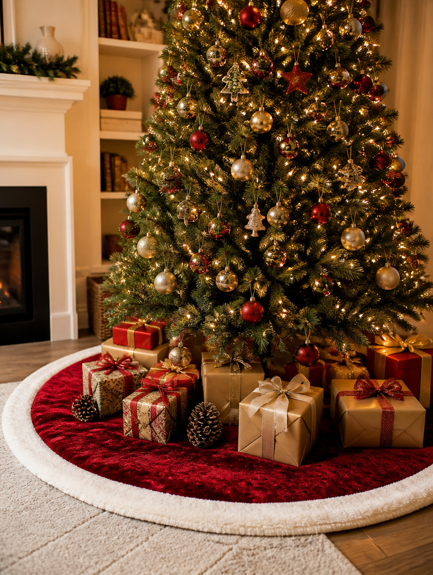90/120cm Christmas Tree Skirt Mat Christmas Tree Foot Cover Santa Claus Snowflake Christmas Tree Carpet Base Mat Decorations