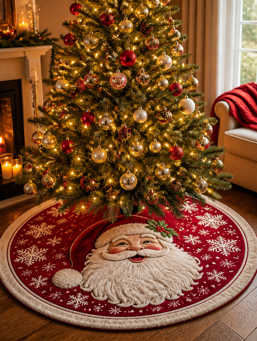 90/120cm Christmas Tree Skirt Mat Christmas Tree Foot Cover Santa Claus Snowflake Christmas Tree Carpet Base Mat Decorations