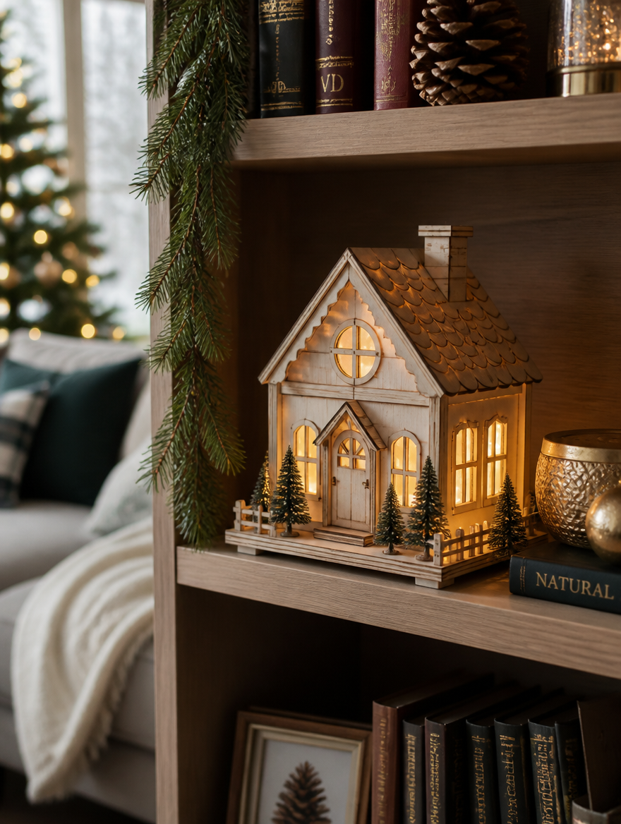 Christmas LED Light Wooden House Luminous Cabin Merry Christmas Decorations for Home DIY Xmas Tree Ornaments Kids Gifts New Year