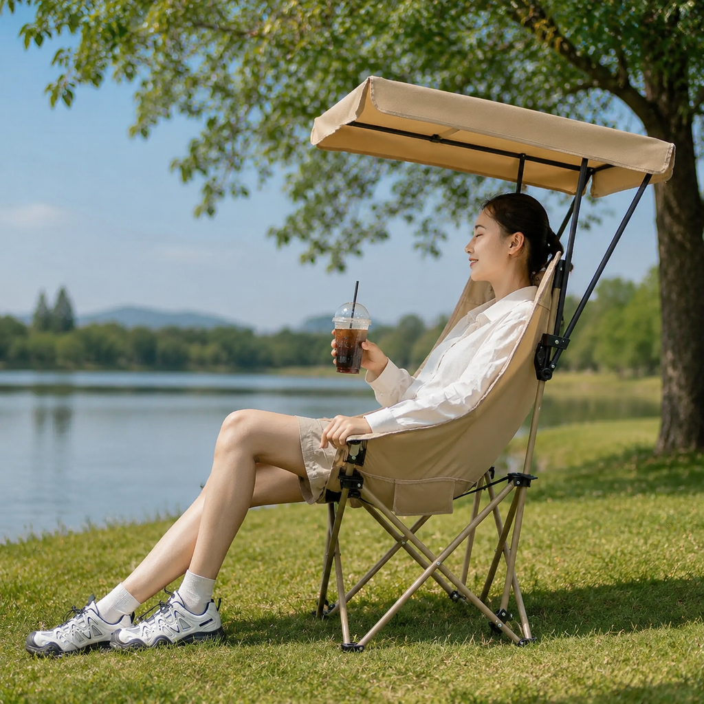 Umbrella Outdoor Portable Folding Chair in use – WESTMERE lifestyle photo