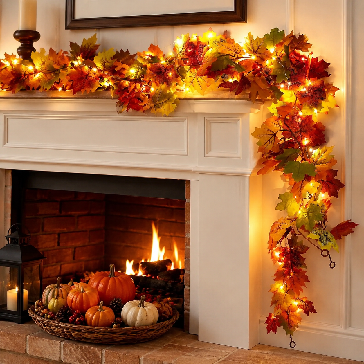 200CM Autumn Artificial Maple Leaf Wreath Fake Leaf Plant Vine Home Decor Garden Halloween Wall Outdoor Doors Windows Decoration shown in a realistic lifestyle setting