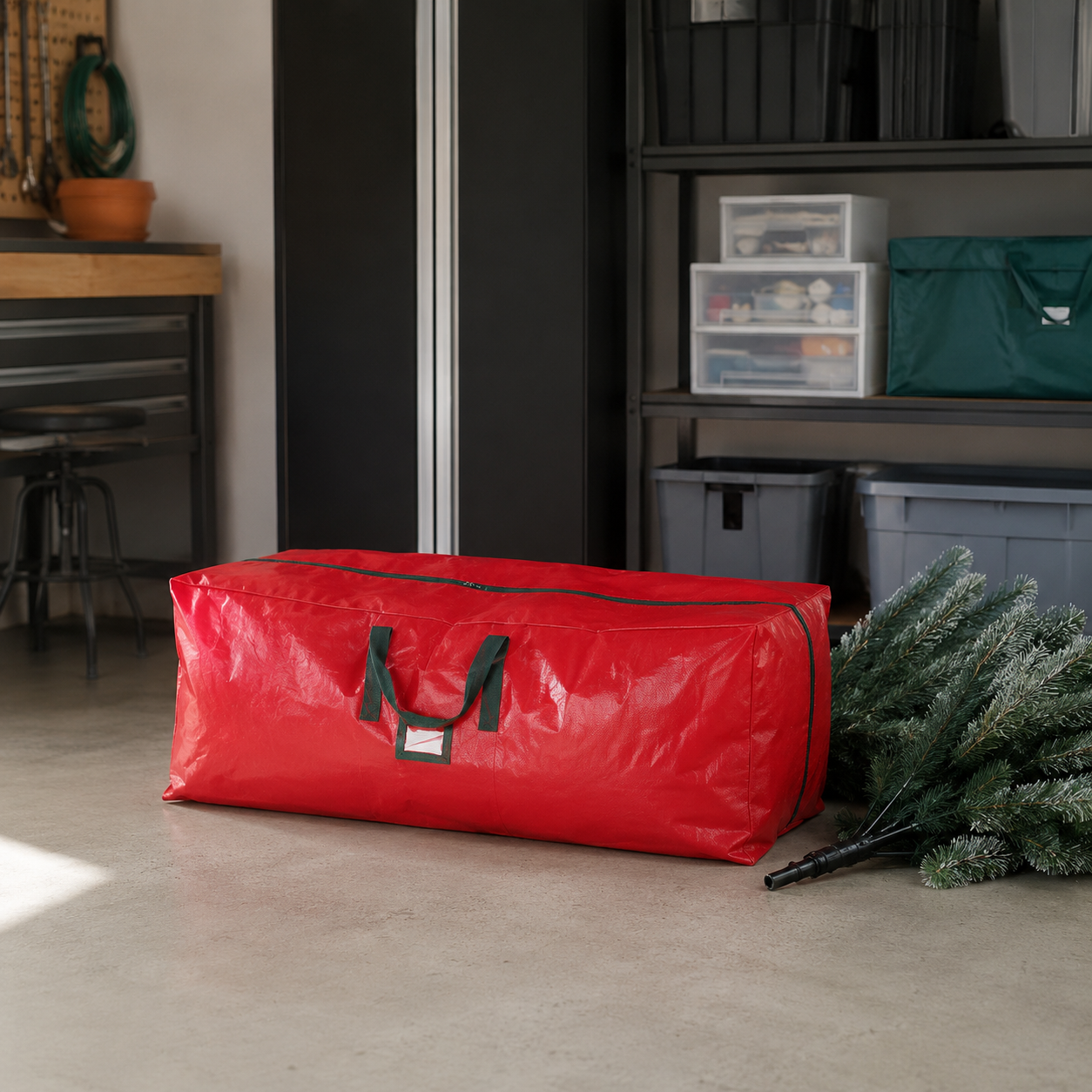 LUSQI 7.5-9ft Christmas Tree & Home Decor Waterproof Storage Bag Multifunctional Oxford Cloth Organizer Box In Colors shown in a realistic lifestyle setting