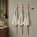 Gray Vertical Heated Towel Rail for Large Towels & Bathrobes, Hidden Wiring Bathroom Towel Rack with Temp & Time Control shown in a realistic lifestyle setting