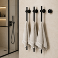 Bathroom Black Electric Towel Rack Hidden Wire Bath Towel Rail Smart Touch Control Towel Warmer Stainless Steels Bathrobe Dryer shown in a realistic lifestyle setting
