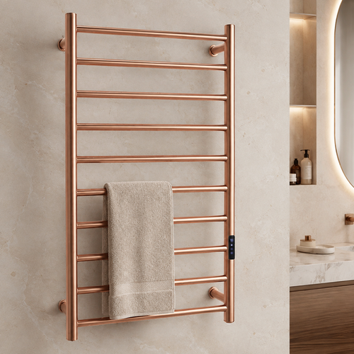 500*800*120(mm) Electric Towel Rack 304 Stainless Steel 50°C+5 Constant Temperature Fast Heat Drying Bath Towel Bar 110V/220V shown in a realistic lifestyle setting
