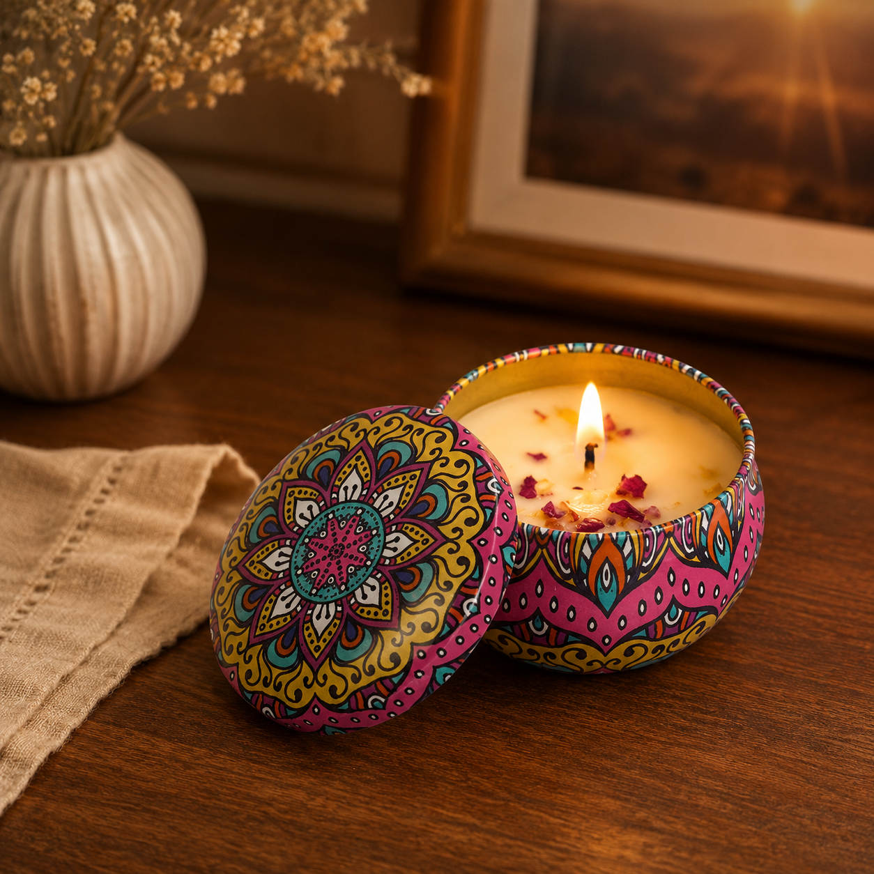 Cologne scented vintage candle in a cozy home