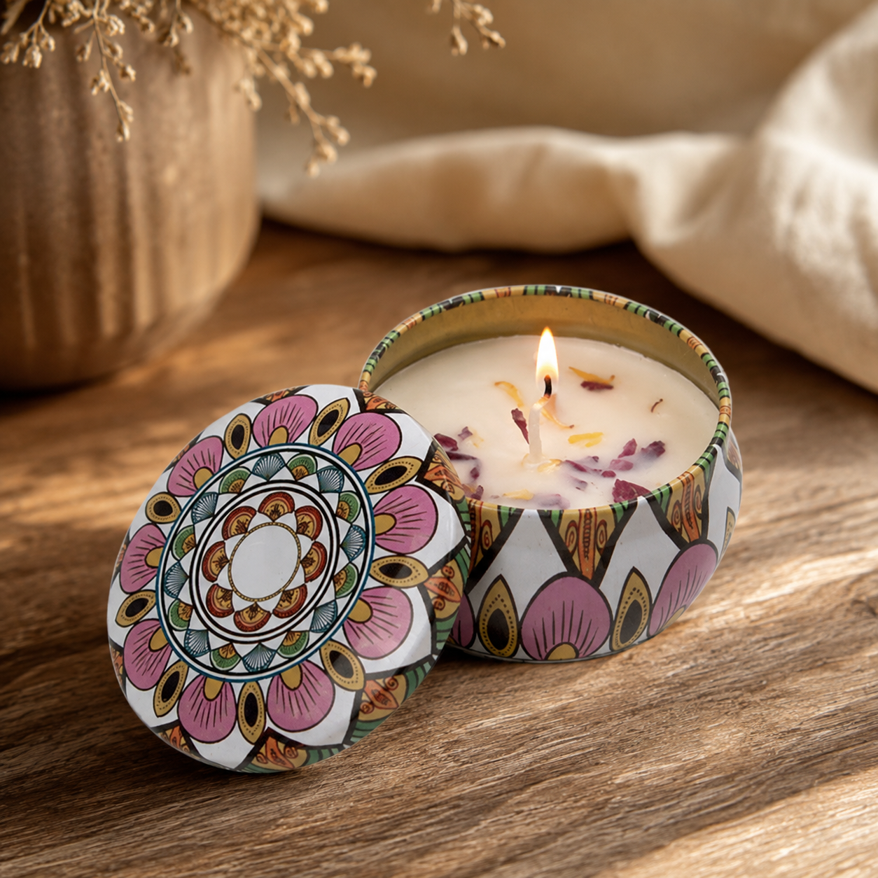 Cream Vanilla vintage scented candle in a cozy home
