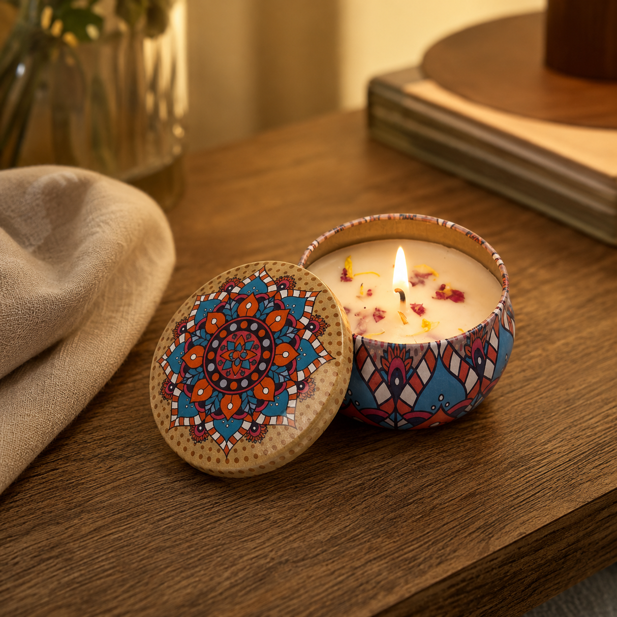 Lemongrass vintage scented candle in a cozy home
