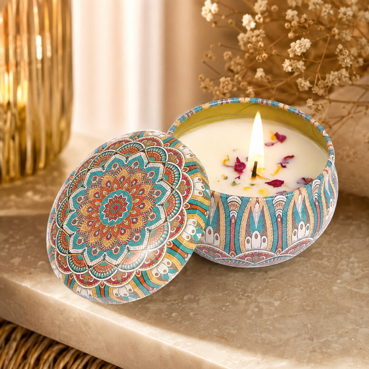 Lime vintage scented candle in a cozy home