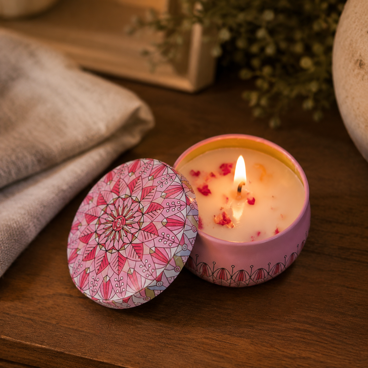 Peony vintage scented candle in a cozy home