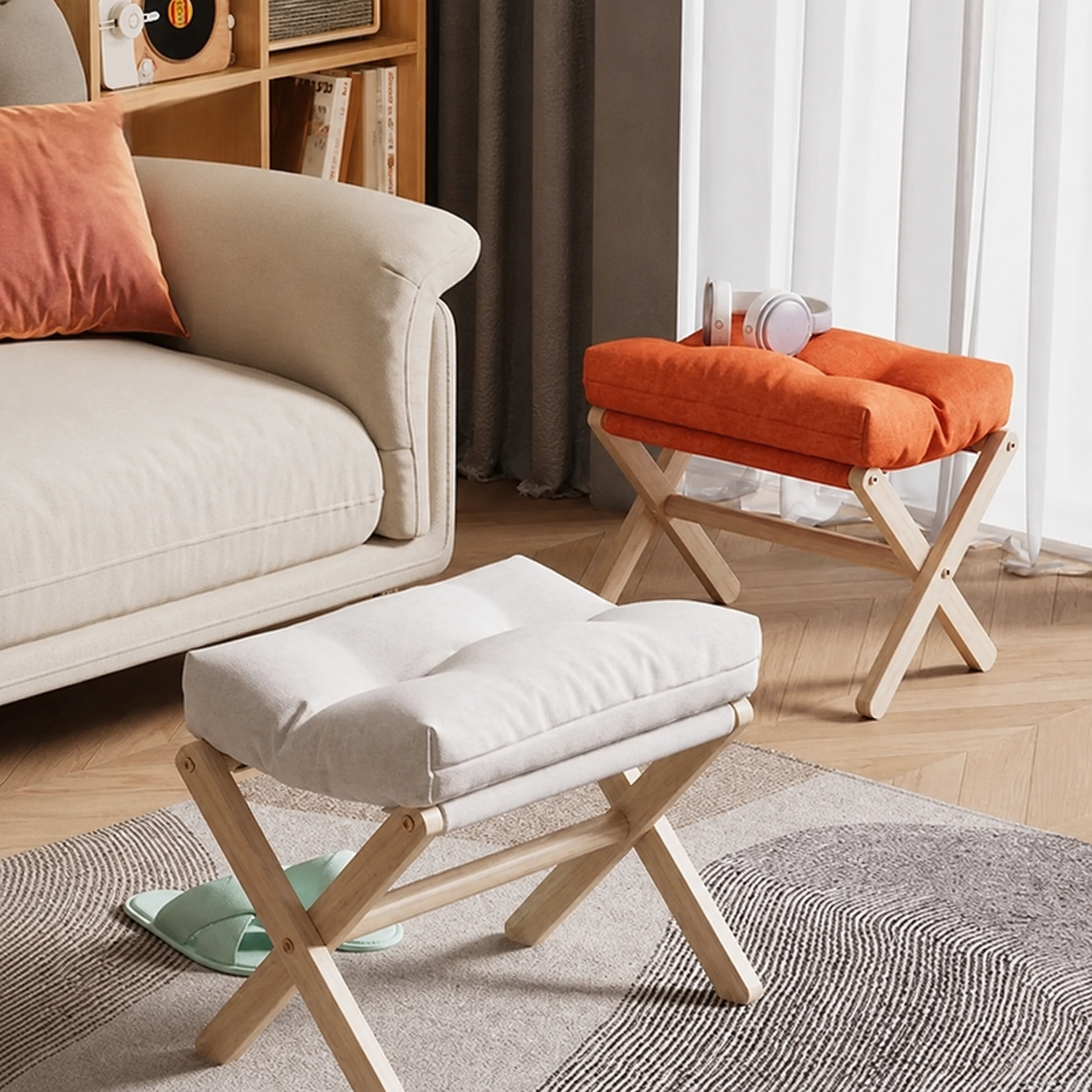 Westmere folding footstool in a cozy room