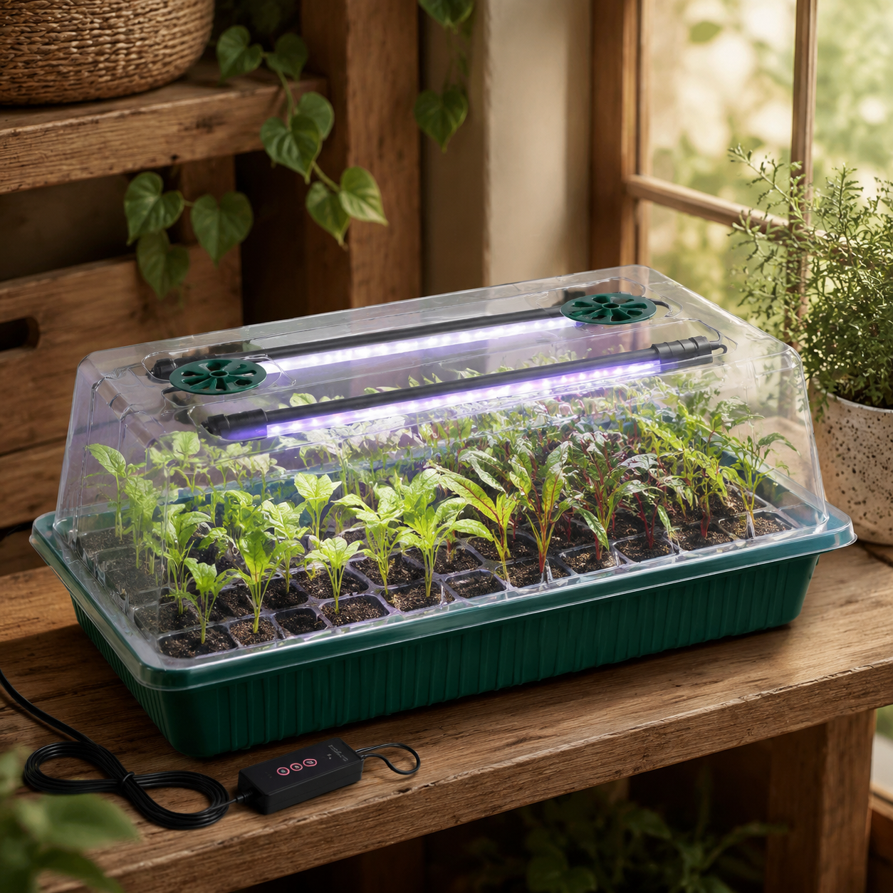 LED seed starter trays growing seedlings