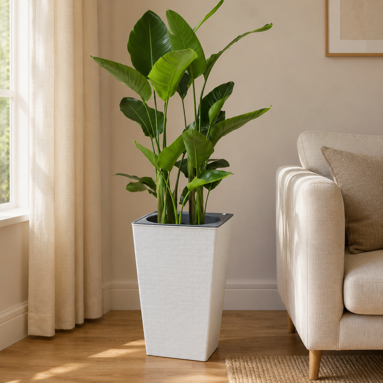 Tall planter in a styled interior