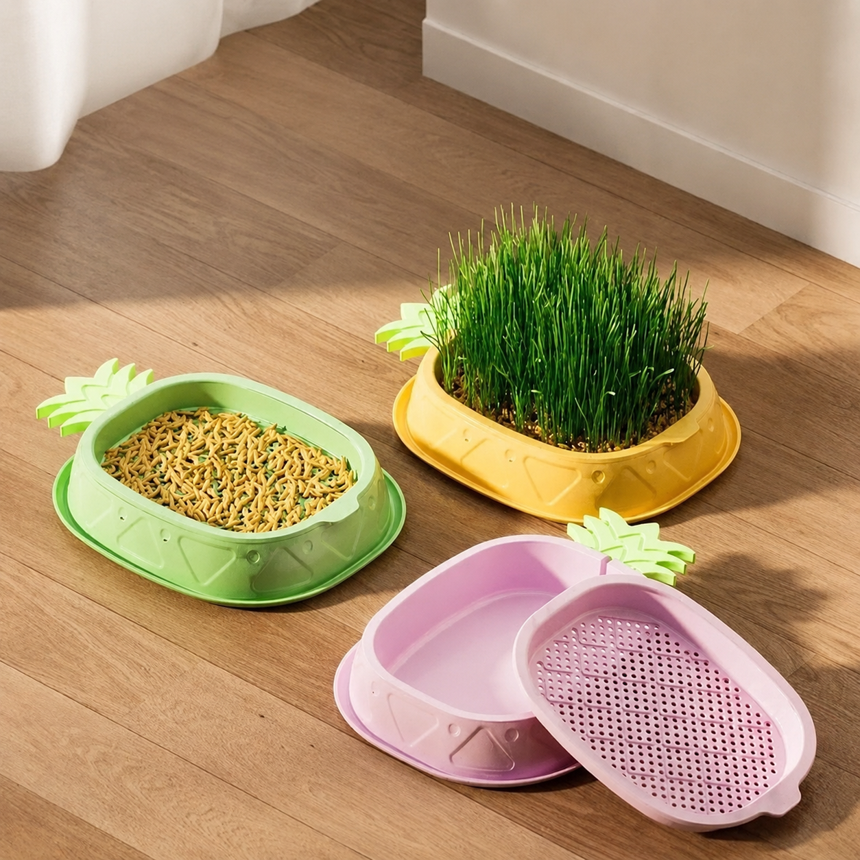 Cat grass planter in use at home