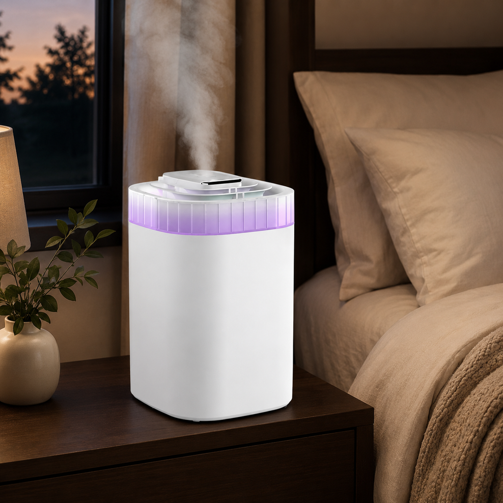 Three-liter ultrasonic humidifier on a nightstand