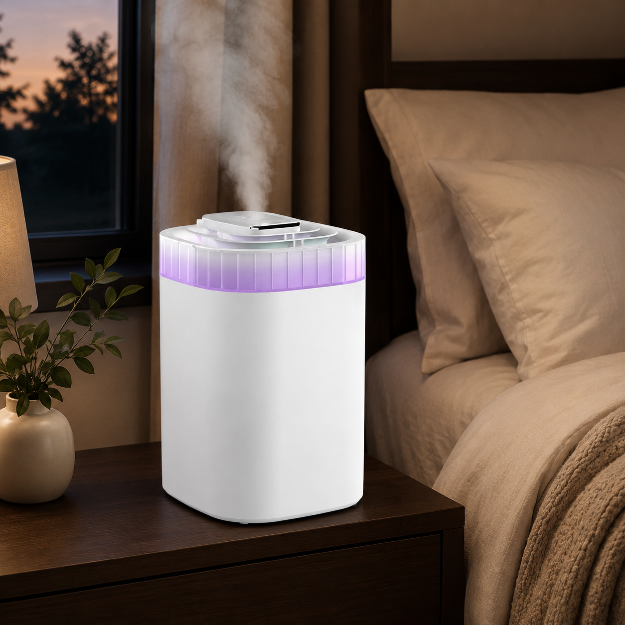Three-liter ultrasonic humidifier on a nightstand